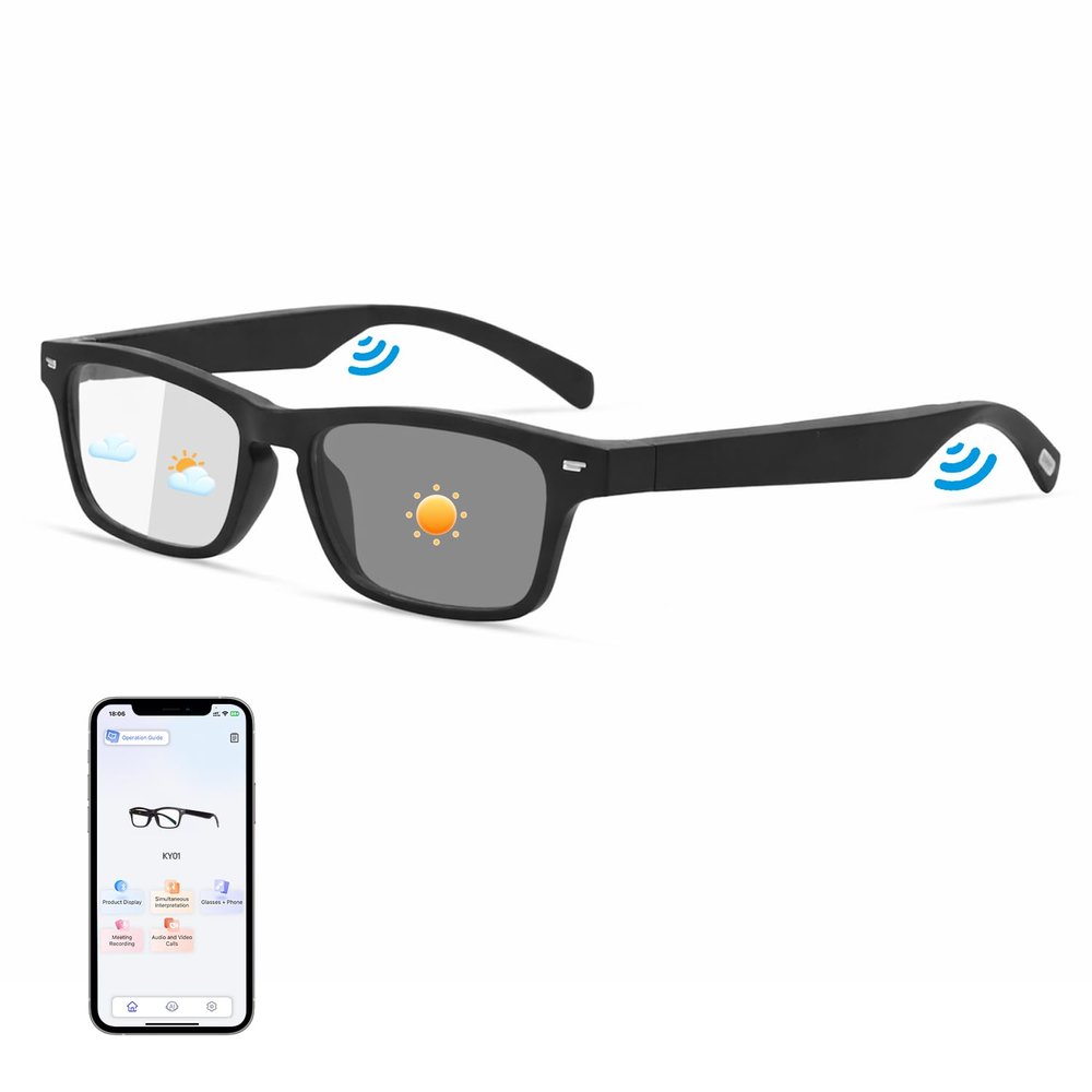 AI Smart Glasses for Men & Women with Chat GPT, AI Translation Bluetooth Glasses with 165+ Languages, Color-Change Lenses - UV & Blue Light Protection, Hands-Free Calls for Travel Meetings Business