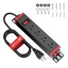 10 inch Rack Mount Power Strips PDU 4 Outlets with Surge Protection & Overload On Off Switch, 1U RackMount Power Strip with 6ft Cord for 10'' Mini Server Network Cabinets/Rack/Self, Black Red view 1