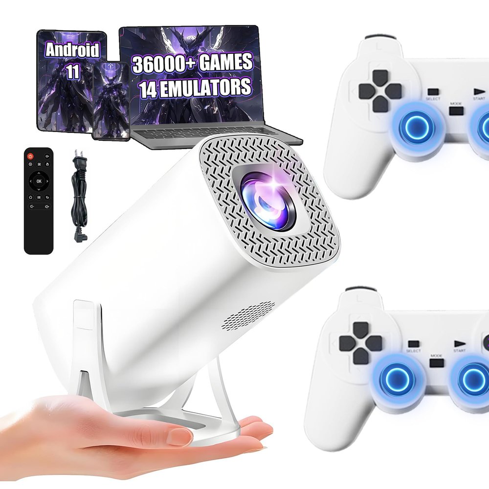 S40 PRO Game Projector and Game Mini Projector 36000+ Games 14 Emualtors,Android 11 Smart Projectors with Wireless Controllers,2.4G+5G WiFi & Bluetooth,Outdoor Movie Proyector for Home Theater,Gaming