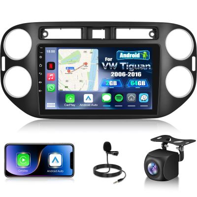 [2+64] Volxcereo Car Radio for VW Tiguan 2006-2016, 9 inch Android Touchscreen Tiguan Stereo with Carplay & Android Auto, GPS Navigation, WiFi, Bluetooth, SWC, FM/RDS, 32 EQ, DSP