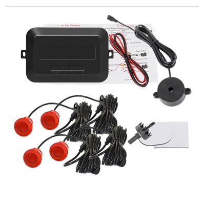4-Sensor Vehicle Reverse Parking Aid - 12V Backup Radar Alarm System with 22mm Detection Probes - 8 Color Choices for Cars, Trucks, SUVs(Red)