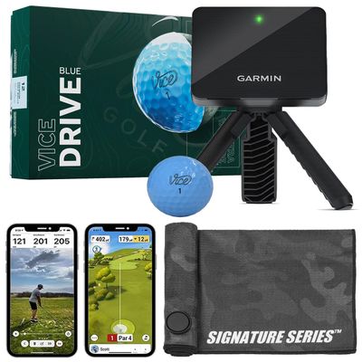 Garmin Approach R10 Portable Golf Launch Monitor with Vice Drive Balls | Practice at Home or on the Driving Range | Track Metrics, Record Video, 43,000+ Courses | with Signature Series Golf Towel
