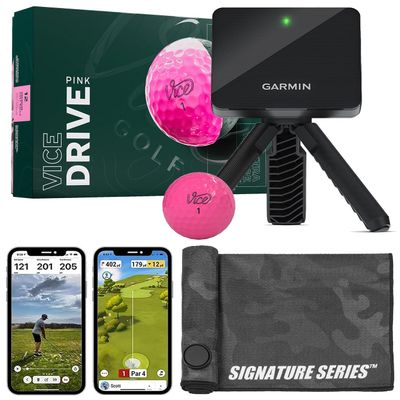 Garmin Approach R10 Portable Golf Launch Monitor with Vice Drive Balls | Practice at Home or on The Driving Range | Track Metrics, Record Video, 43,000+ Courses | with Signature Series Golf Towel