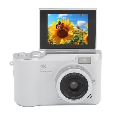 Zopsc CCD Digital Camera 48MP 4K Video 2.4in Flip Screen 18X Zoom Portable Reversible Selfie Camcorder with Fill Light for Kids Teens Adults Home Outdoor (White)
