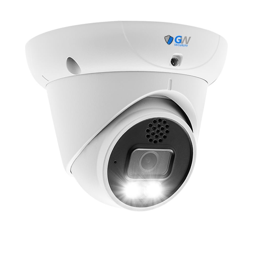 GW Security 5MP 30FPS Real-Time 1920P Two-Way Audio Spotlight Color Night Vision Outdoor/Indoor PoE IP Turret Security Camera (GW509502M)
