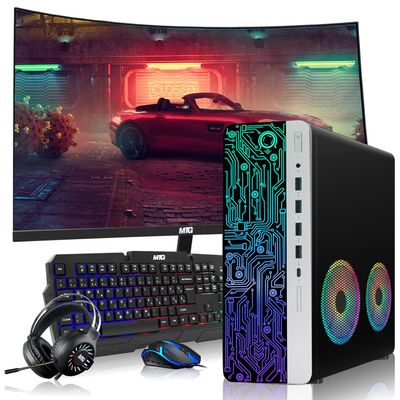 HP Gaming PC Desktop Computer  AMD Pro A10-9700,RX 550 Graphics,8GB RAM,256GB SSD,27 Inch Curved Monitor,RGB Keyboard with AI Copilot,Mouse,2X ARGB Fan WiFi,RGB Headphone,Windows 11(Renewed)