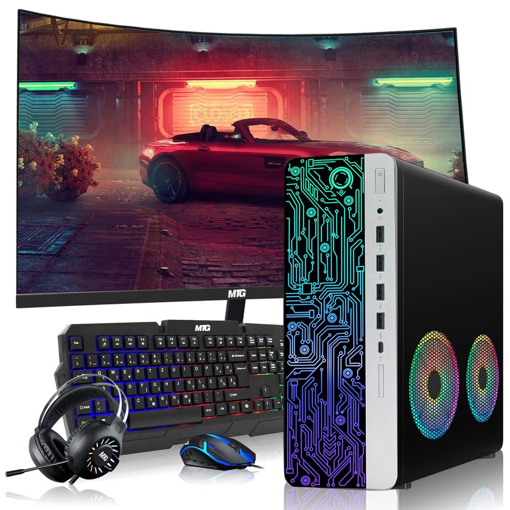 HP Gaming PC Desktop Computer  AMD Pro A10-9700,RX 550 Graphics,8GB RAM,256GB SSD,27 Inch Curved Monitor,RGB Keyboard with AI Copilot,Mouse,2X ARGB Fan WiFi,RGB Headphone,Windows 11(Renewed)