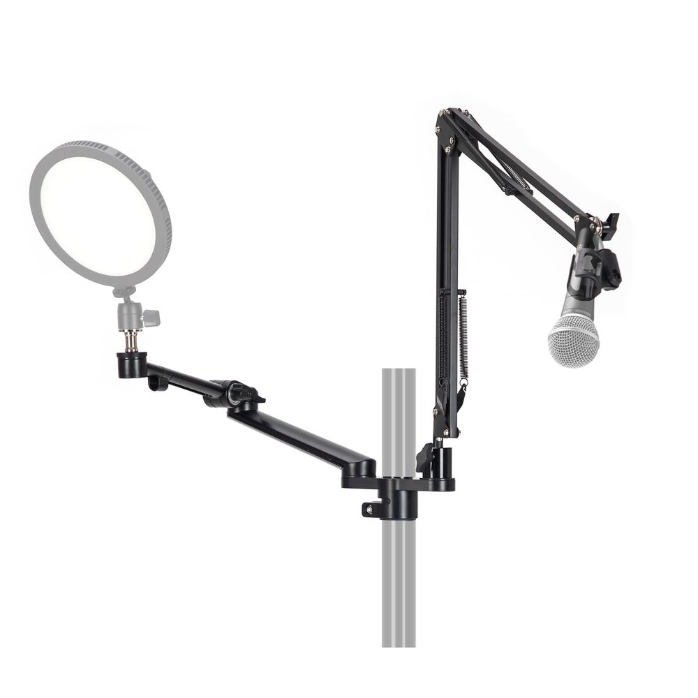 TARION Modular Desktop Arm Set - 18"/45 cm Adjustable Stand with Spigot Mount for COB Lights + 29.4"/75 cm (Max) Mic Boom Stand for Microphone Compatible with 35 mm Rods - Titanrig Arm Y