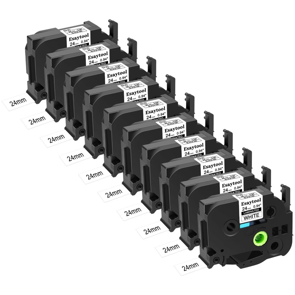 10 Pack Esaytool Compatible with P-Touch TZe-251 TZe251 TZ-251 Black on White 24mm 0.94 1'' Laminated Tape Replacement for Ptouch PT-D600 PT-E500 PT-H500 PT-P710BT PT-1400 PT-9200DX Label Maker