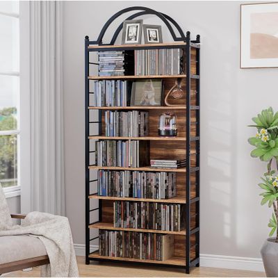 MUVJUG 78.7" Media Storage Tower, 8-Tier CD Rack & DVD Storage Shelf, Multi-Purpose CD Tower Storage Rack Bookshelf with Adjustable Feet for Living Room, Bedroom, Home Entertainment, Rustic Brown