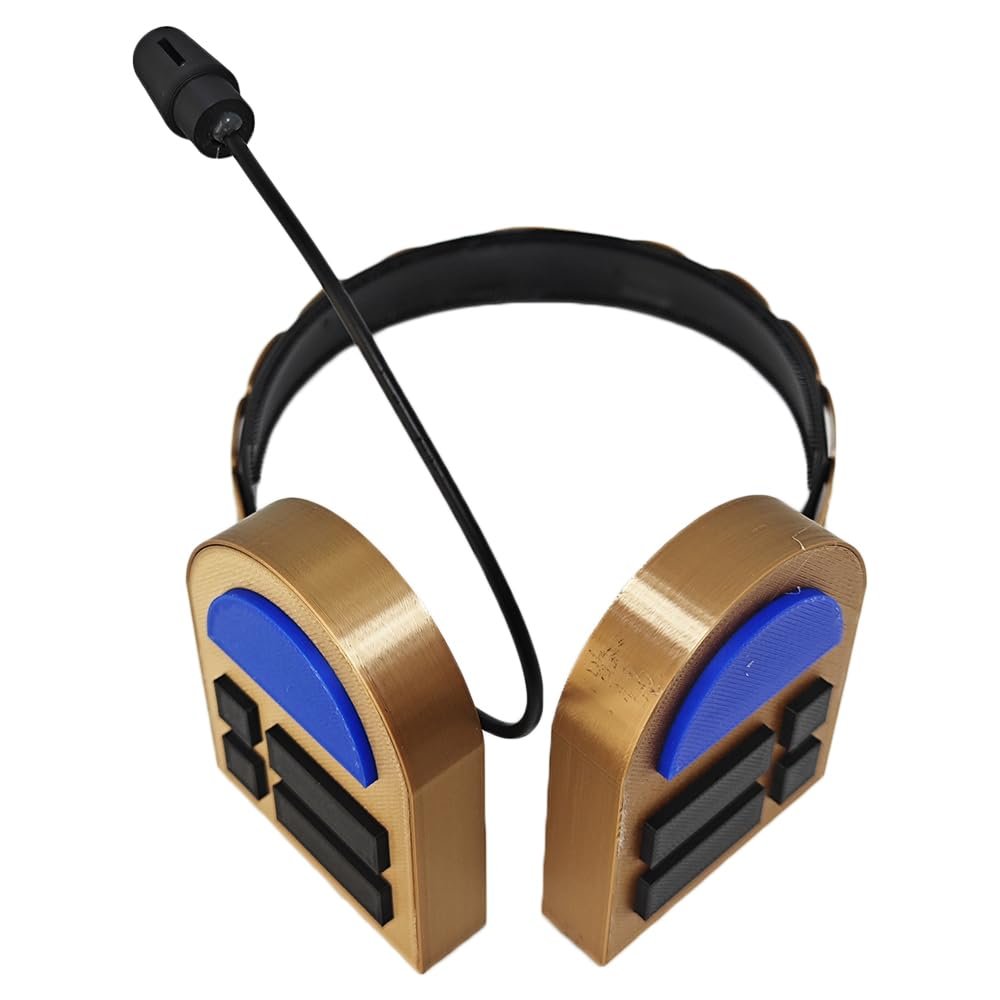 Anime Role Luka Cosplay Headwear 3D Printed Decorative Headphones with Microphone Gold and Blue Nonfunctional Headgear