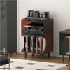 3-Tier Mid-Century Modern Record Player Stand Wood & Acrylic Turntable Storage Table with 4 Vinyl Cubes for Living Room Space Saver(Brown) view 1
