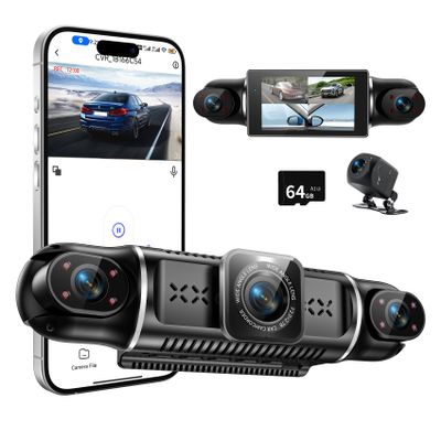 360View 4 Channel Dash Cam, 2K+1080P Front and Rear Inside Left Right, Wireless Dash Camera for Cars, Built-in G-Sensor, IR Night Vision, 24H Parking Mode, 64GB SD Card, Loop Recording, APP Control