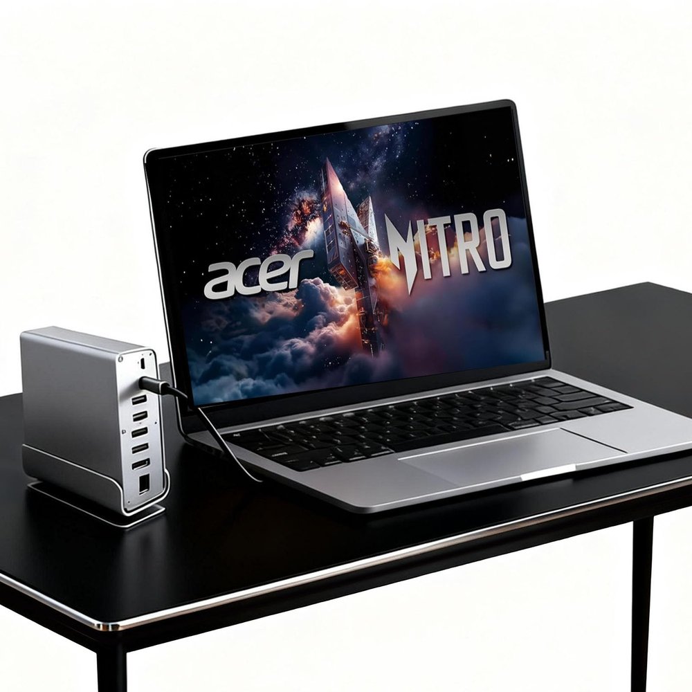 Docking Station for Acer Nitro 17 16 14 5, V 14 AI, V 15 AI, V 16 AI, V 17 AI Gaming Laptop,15-in-1 USB C with 360 Rotating Base, 2 * 4K HDMI and 1*DP, 10Gbps USB Port Transfer, RJ45, Audio, SD/TF