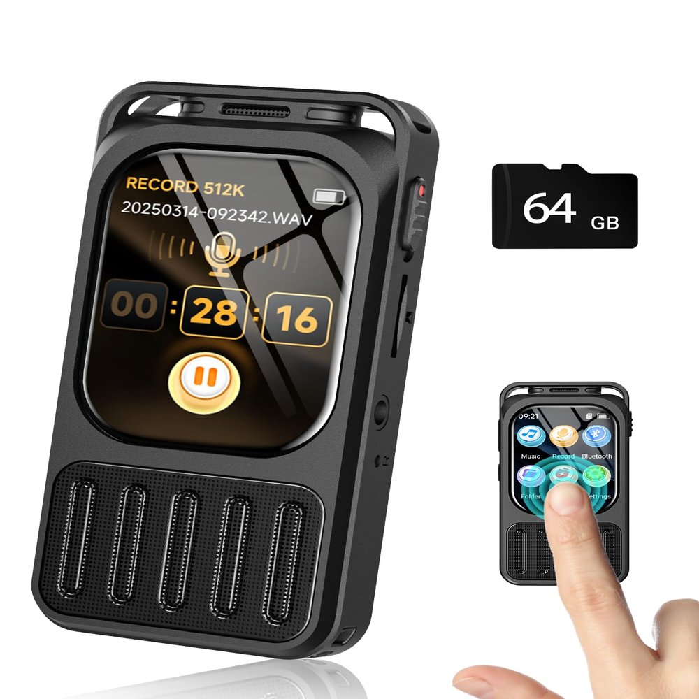 64GB Digital Voice Recorder with 2" Touchscreen & Bluetooth, 3072Kbps HD Dual Mic XIXITPY Audio Recording Device with Playback, Password, A-B Repeat, MP3 for Lectures, Meetings, Interviews