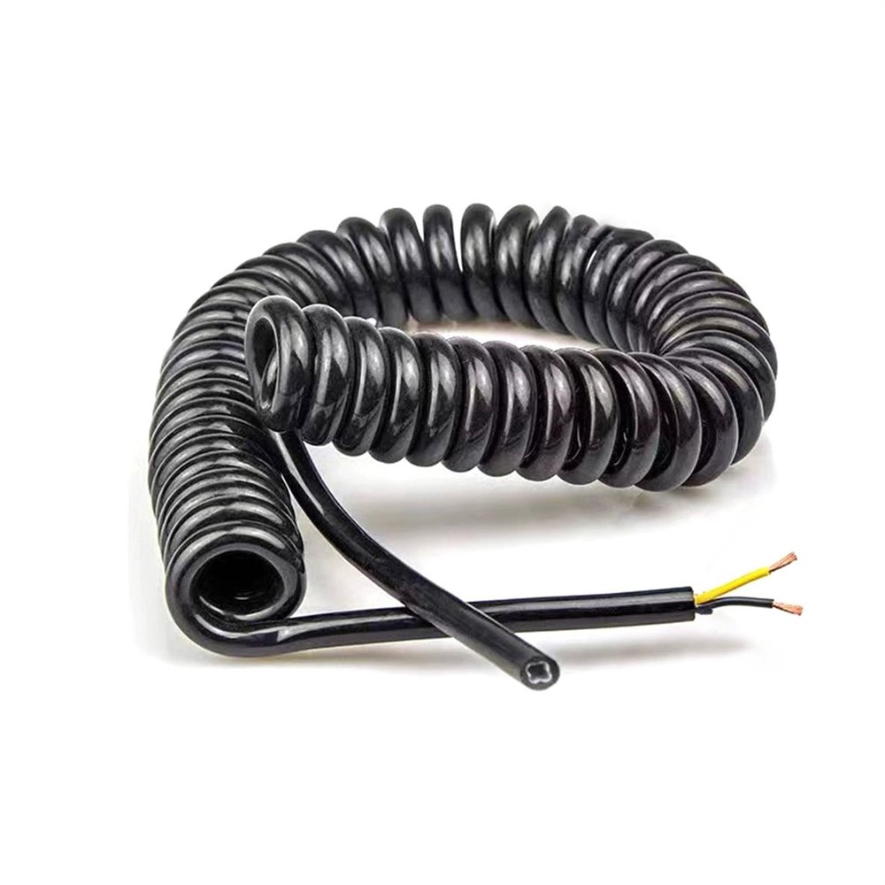 ACFFVBW Coiled Extension Cord, 2 Cores Spiral Expandable Wire 24AWG 20AWG 17AWG 14AWG Black Power Cord .5-7.5 Meters Spring Telescopic Cable Spiral Extension(2 core 14AWG,Line Length 5 Meter)