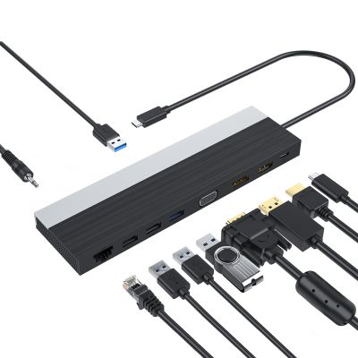 Goshyda 12 in 1 USB C Docking Station Triple Display with 4K HDMI DisplayPort VGA | 100W PD & Gigabit Ethernet | 4 USB & SD TF Card Reader for Laptop etc