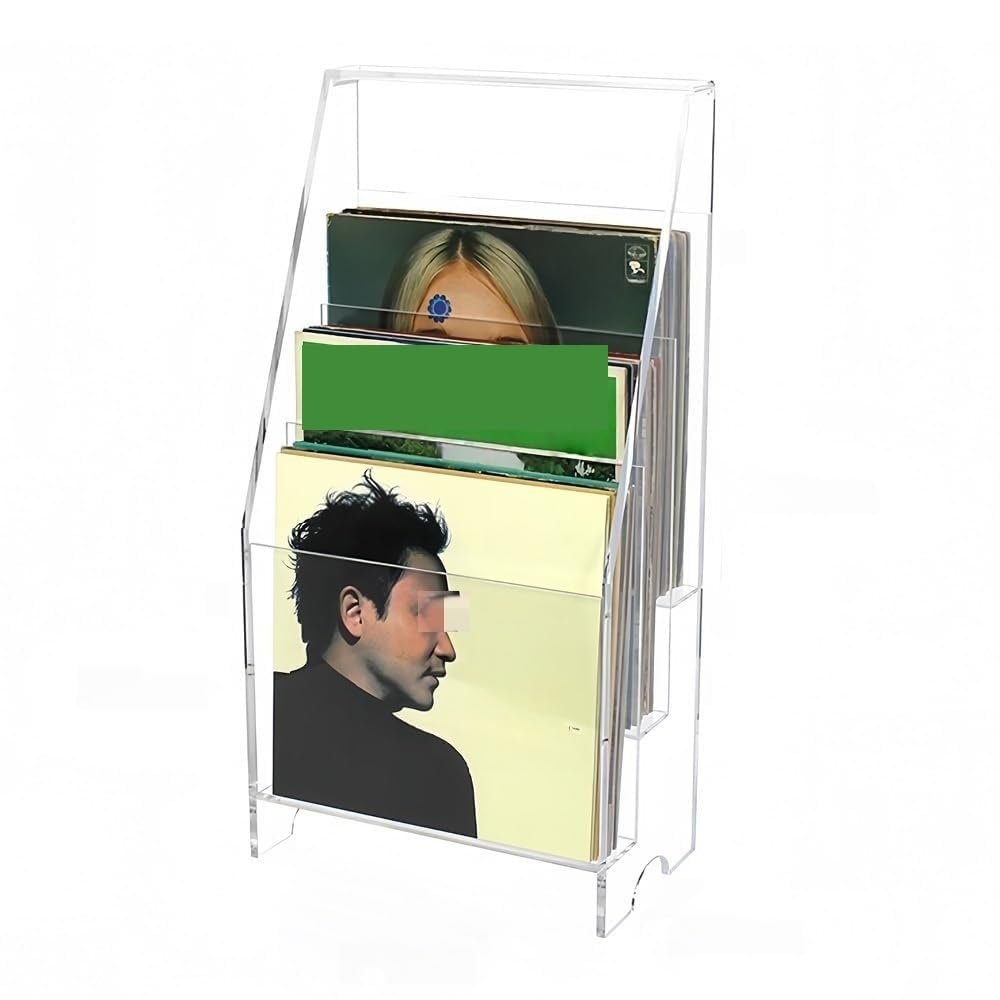 Sleek Freestanding Acrylic Vinyl Record Stand Vertical LP Holder with Front-Facing Access Media Stand for Living Room Long-Lasting(Clear)