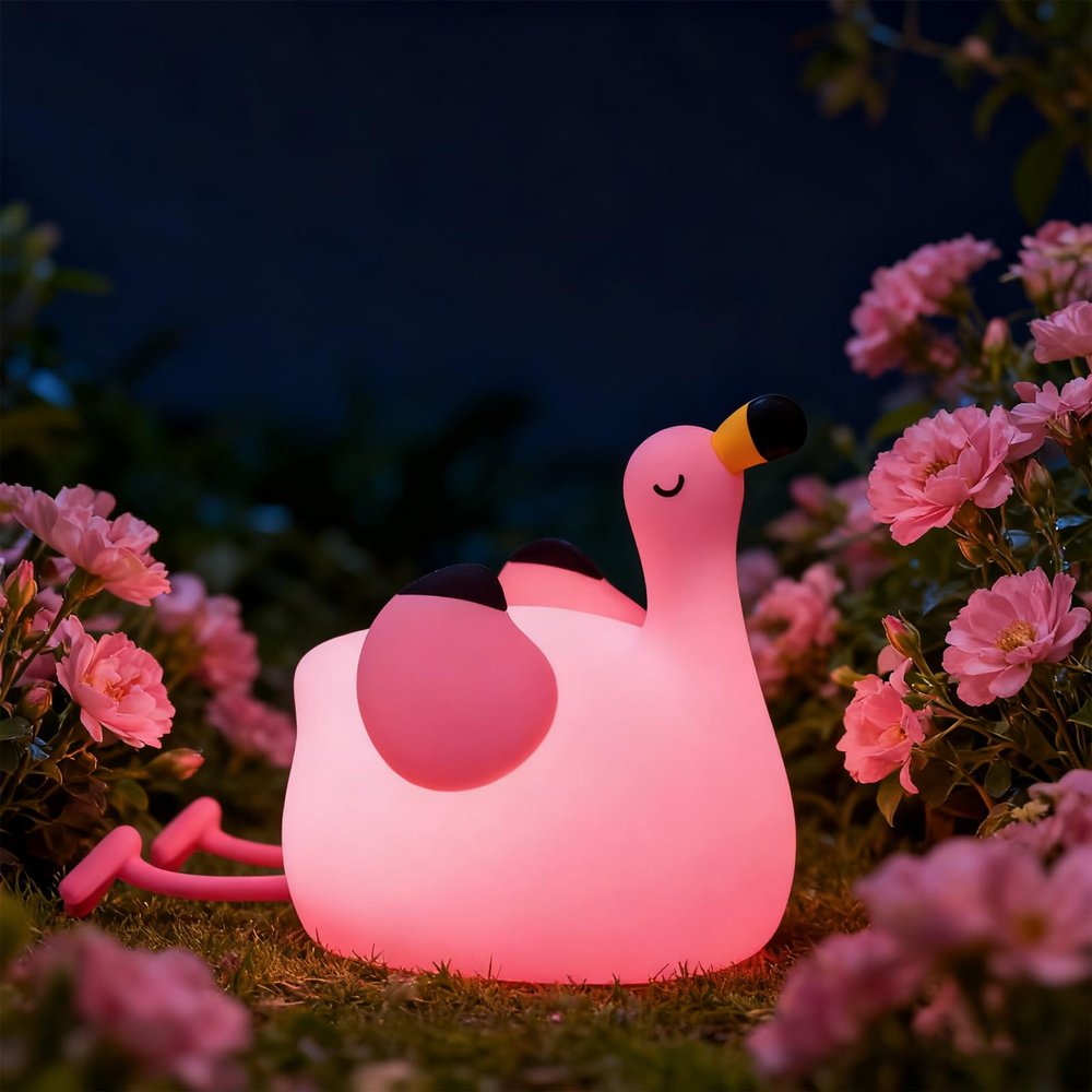 AINEEU Flamingo Night Light for Kids, Rechargeable Silicone Kids Night Light with Timer, 3-Level Dimmable Nursery Lamp, Cute Pink Bedside Light for Baby Girls Room Decor Gift