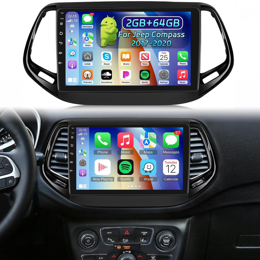 [2+64G] NHOPPEW Car Radio for Jeep Compass 2017-2020 with Wireless Carplay and Android Auto - 10.1 Inch Touch Screen Android Car Stereo - DSP/GPS/WiFi/SWC/Bluetooth + AHD Backup Camera