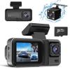 4K 3 Channel Dash Cam with 64GB Card, 4K+1080P+1440P Dash Cam Front and Rear Inside, Dash Camera for Cars with Motion Detection, 24H Parking Mode, Super Night Vision, Loop Recording view 1