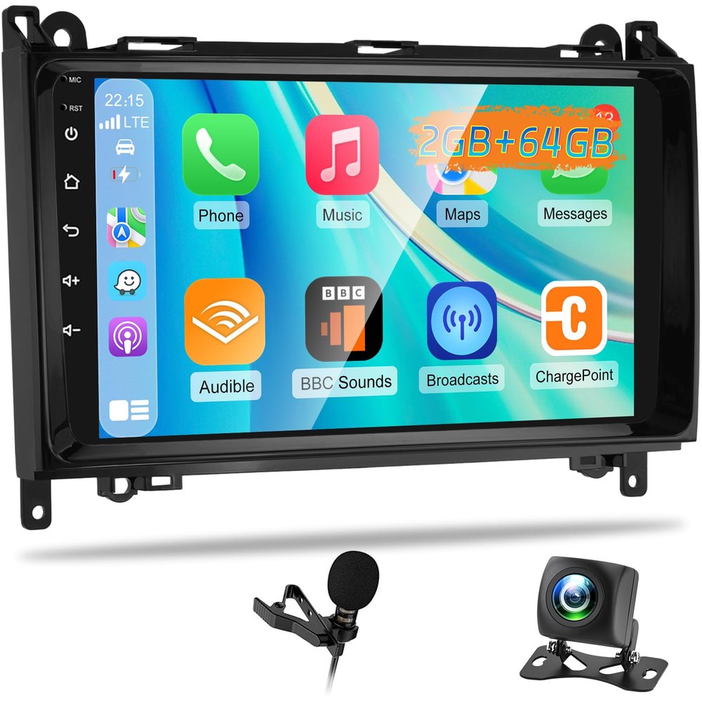 [2+64G] Car Radio for Mercedes Benz W906 Sprinter W169 W245 W639 Vito Viano - Wireless Carplay and Android Auto - 9 Inch Touchscreen Android Car Stereo - DSP/WiFi/GPS/SWC + AHD Backup Camera