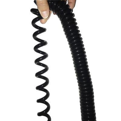 ACFFVBW Coiled Extension Cord, 20AWG 6 Core Telescopic Power Cord Black Copper Spring Wire Spiral Sheathed Extensible Cable Spiral Extension(Stretch 2.5 Meter)