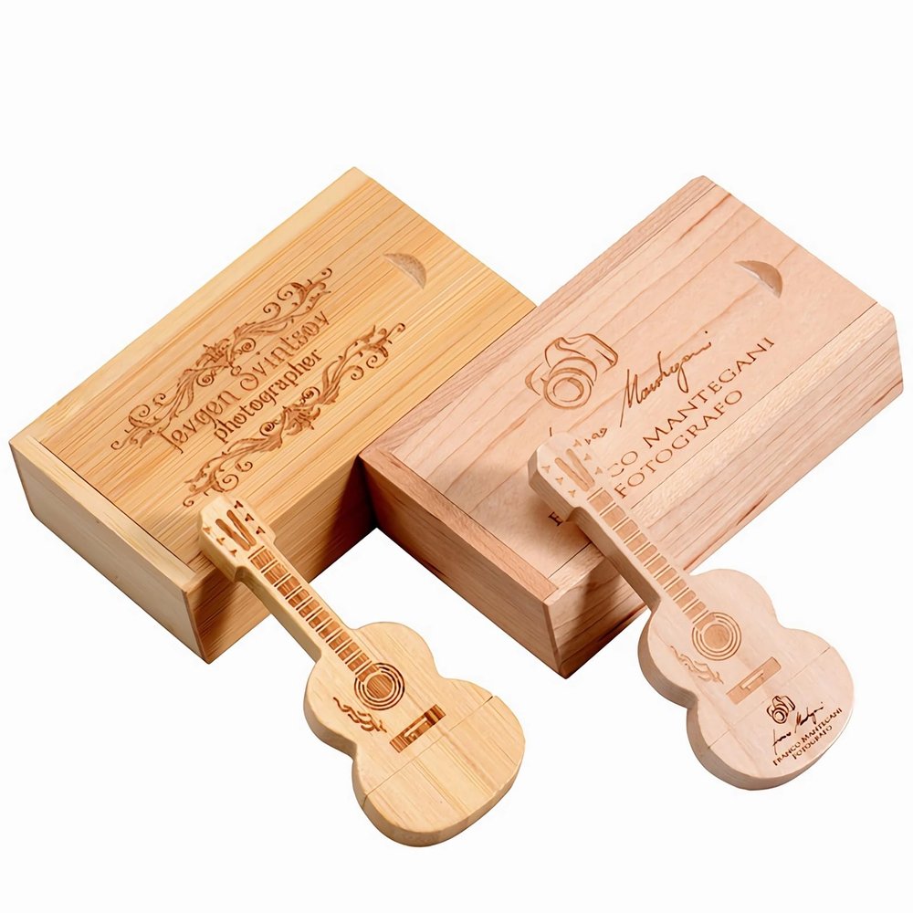 Personalized Guitar Shaped USB Flash Drive, Custom USB Sticks Engraved Thumb Drives for Music Studios, Musicians, Band Merchandise, Promotional Events, with Optional Wooden Packaging Box (50,256 MB)