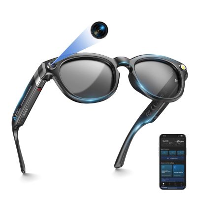 EpochTec 8MP Camera Glasses, AI Smart Glasses with Real-Time Translation & Object Analysis | HD 1200P 4K Video Recording, Sunglasses with Camera (Sunglasses)