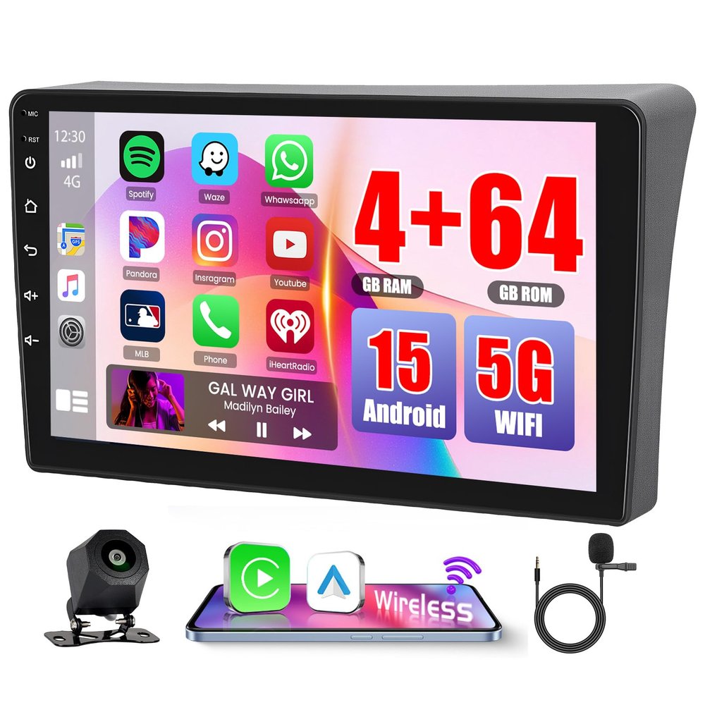 4+64G Hikity for Nissan Navara 2006-2012 Android Car Stereo, 9 Inch Touchscreen Radio Carplay/Android Auto/GPS Navigation/WiFi/Bluetooth+AHD Backup Camera