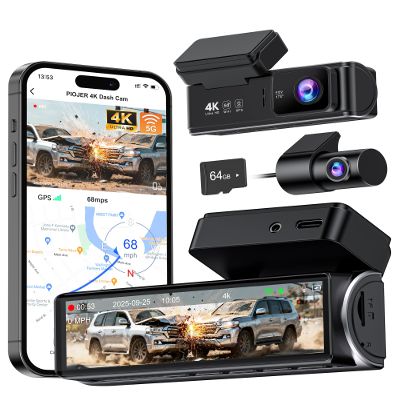 4K Dash Cam Front Rear, Dual Dash Camera for Cars Built in 5GHz/2.4GHz WiFi GPS Dashcam with G-Sensor 24H Parking Monitor Loop Recording WDR Night Vision 170 View Angle APP Control Free 64GB SD Card
