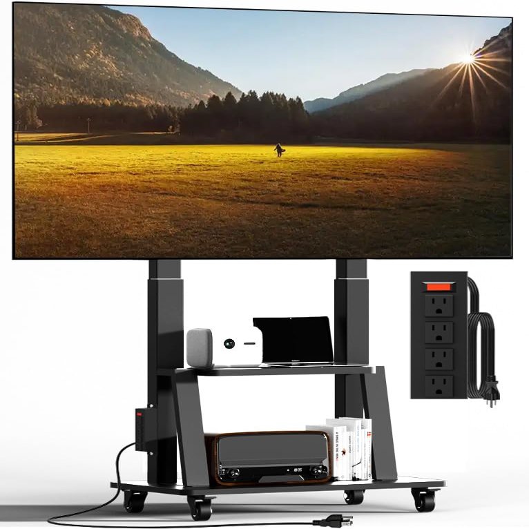 Duiliuu Mobile TV Cart with Power Outlet Rolling TV Stand for 42 to 100 inch Television Heavy Duty Portable TV Stand on Wheels, Height Adjustment, Holds Up to 180 LBS, Vesa 200200-900600mm