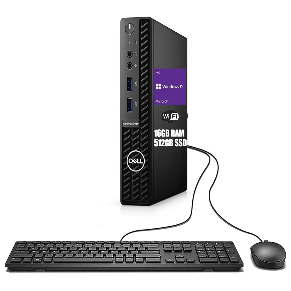 Dell OptiPlex 3080 Micro Desktop Computer Mini PC, Quad-Core i3-10100T, 16GB DDR4 RAM, 512GB SSD, HDMI, Keyboard and Mouse, WiFi, BT, Windows 11 Pro (Renewed)