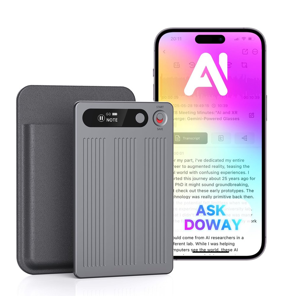 AI Voice Recorder, Note Voice Recorder with TranscribeSummarize, Al Noise Cancellation Technology, Two-Way Translation with APP, 80+ Languages, 64GB Memory, 120+ Templates Audio Recorder for Meeting