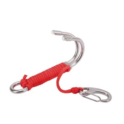 Shurzmotic Drift Hook Diving Double Dual Hook, Stainless Steel Drift Hook with 7 Strand Cord, 316 Stainless Steel Dive Accessories for Cave Dive, Strong Currents and Underwater Photography (Red)