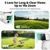 4G Cellular Security Camera, 4K Wireless Outdoor Solar Cam 3 Lens, LTE or WiFi 2 Mode, 10x Optical Zoom, 360 PTZ AI Tracking, Local Storage & 64G SD Card Included, 12000mAh 9W Bullet-PTZ Cam view 2