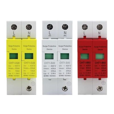 AC 2P House Surge Protector Device Lightning Protection Surge Arrester AC420V 20KA 40KA 60KA for Solar Photovoltaic System(10kA-20kA)