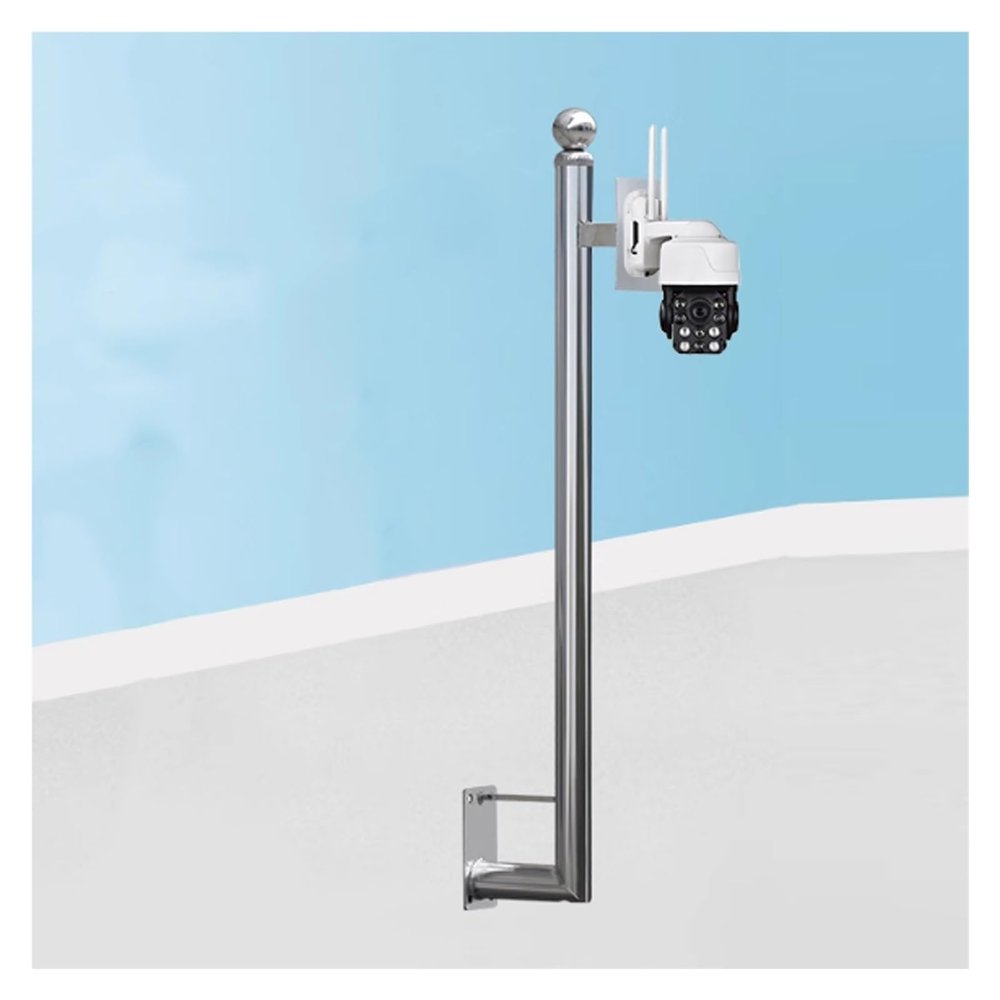 L-shaped Stainless Steel Surveillance Bracket, 1.6 3.3 3.9 4.9 6.6ft Fence Camera Pole with Installation Accessories, Wall-mount Security Camera Stand(ligjt grey,1.5m-4 9/10 ft)