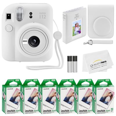 Fujifilm Instax Mini 12 Instant Camera + 60 Photo Prints + Quality Photo Value Bundle, Case, Decoration Stickers, Frames, Photo Album, (Clay White)