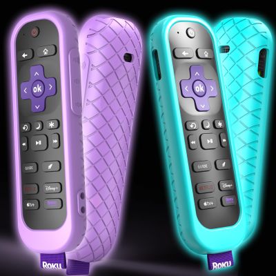 2 Pack Case for Roku Remote Cover Compatible with Hisense and TCL TV Stick Controller, Silicone Skin Sleeve Blue Purple