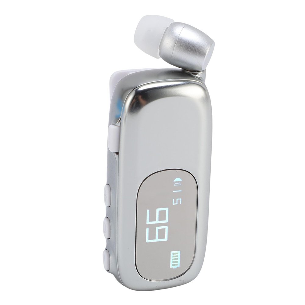 Bewinner On Headset, Handsfree Wireless Headset Retractable, Earphone with LCD Digital Power Display Ergonomic Design for Driving Business Calls (Electroplated Bright Silver)