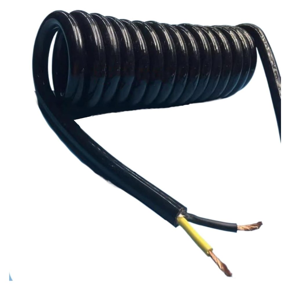 JSFZM Telephone Cable Coiled Mains Flex Curly Spring Cord, 2 Core Telescopic Spiral Cable Wire 4mm Square 15A 20A High Power Mechanical Spring(Stretch 4 Meter)