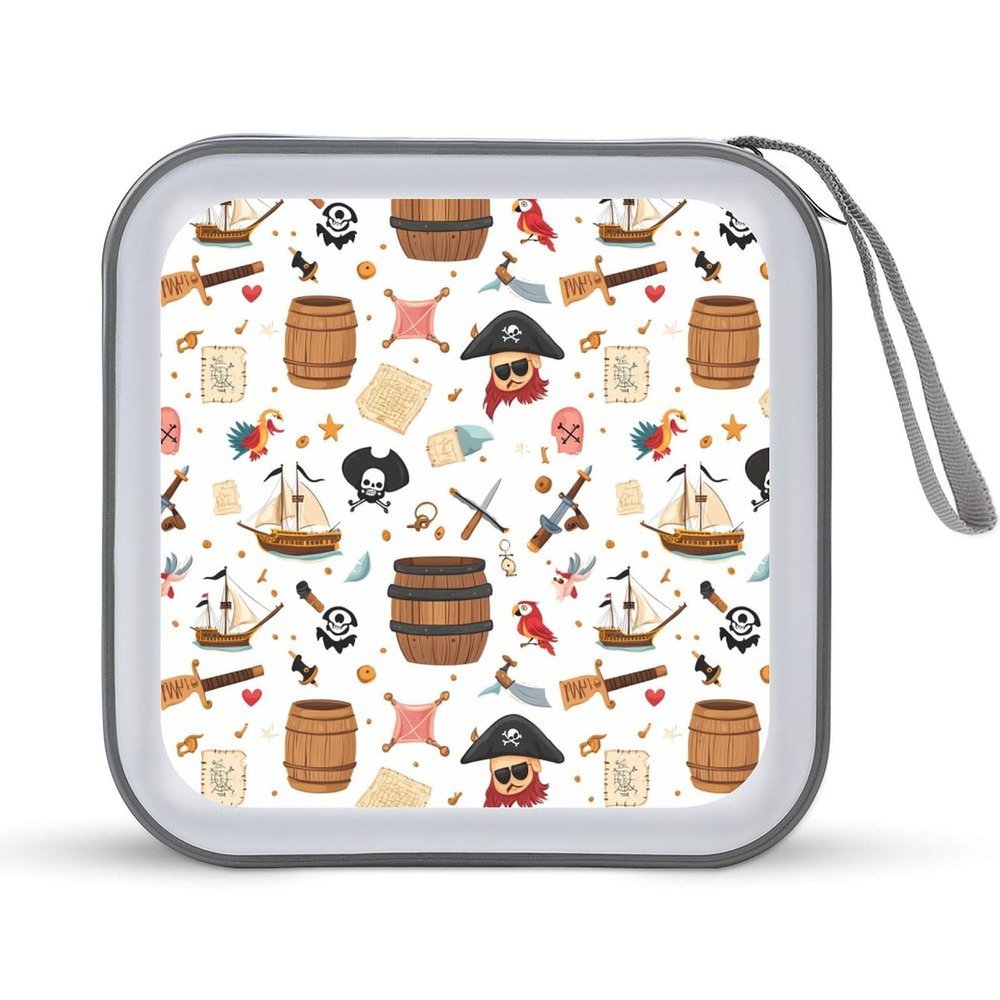 PiratesThemed Items Ship Bird Funny CD Case 40 Capacity DVD Storage Holder Portable Disc Wallet Organizer Bag for Home Travel