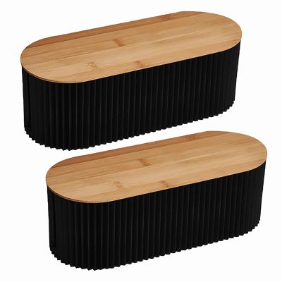 FRGIJUVGY Cable Management Box,Cord Organizer for Desk & Floor, Power Strip Organizer, ABS and Wood,Cords Hider Box for Tidy Office & Home(Color:Two Black)
