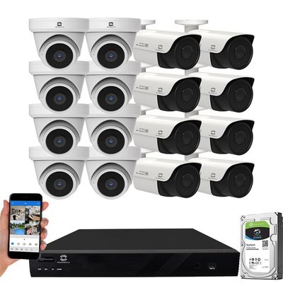 GW Security 16 Channel 4K 8MP NVR with (8) Bullet & (8) Turret 5MP AI PoE Microphone Waterproof Security Camera System for Home and Business, Smart AI Human & Vehicle Detection, 4TB Hard Drive