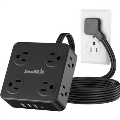 12 in 1 Power Strip Extension Cords with Multiple Outlets, 8 Outlets & 4 USB Ports Extension Cord, Flat Plug Compact Charging Station