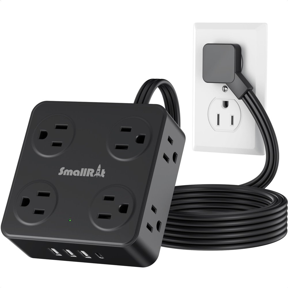 12 in 1 Power Strip Extension Cords with Multiple Outlets, 8 Outlets & 4 USB Ports Extension Cord, Flat Plug Compact Charging Station