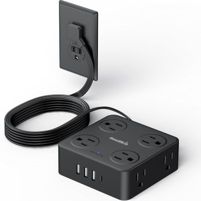 12 in 1 Power Strip Extension Cords with Multiple Outlets, 8 Outlets & 4 USB Ports Extension Cord, Flat Plug Compact Charging Station