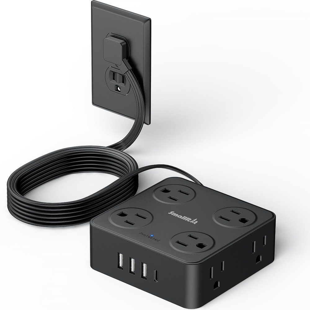 12 in 1 Power Strip Extension Cords with Multiple Outlets, 8 Outlets & 4 USB Ports Extension Cord, Flat Plug Compact Charging Station