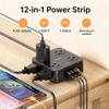 12 in 1 Power Strip Extension Cords with Multiple Outlets, 8 Outlets & 4 USB Ports Extension Cord, Flat Plug Compact Charging Station view 2